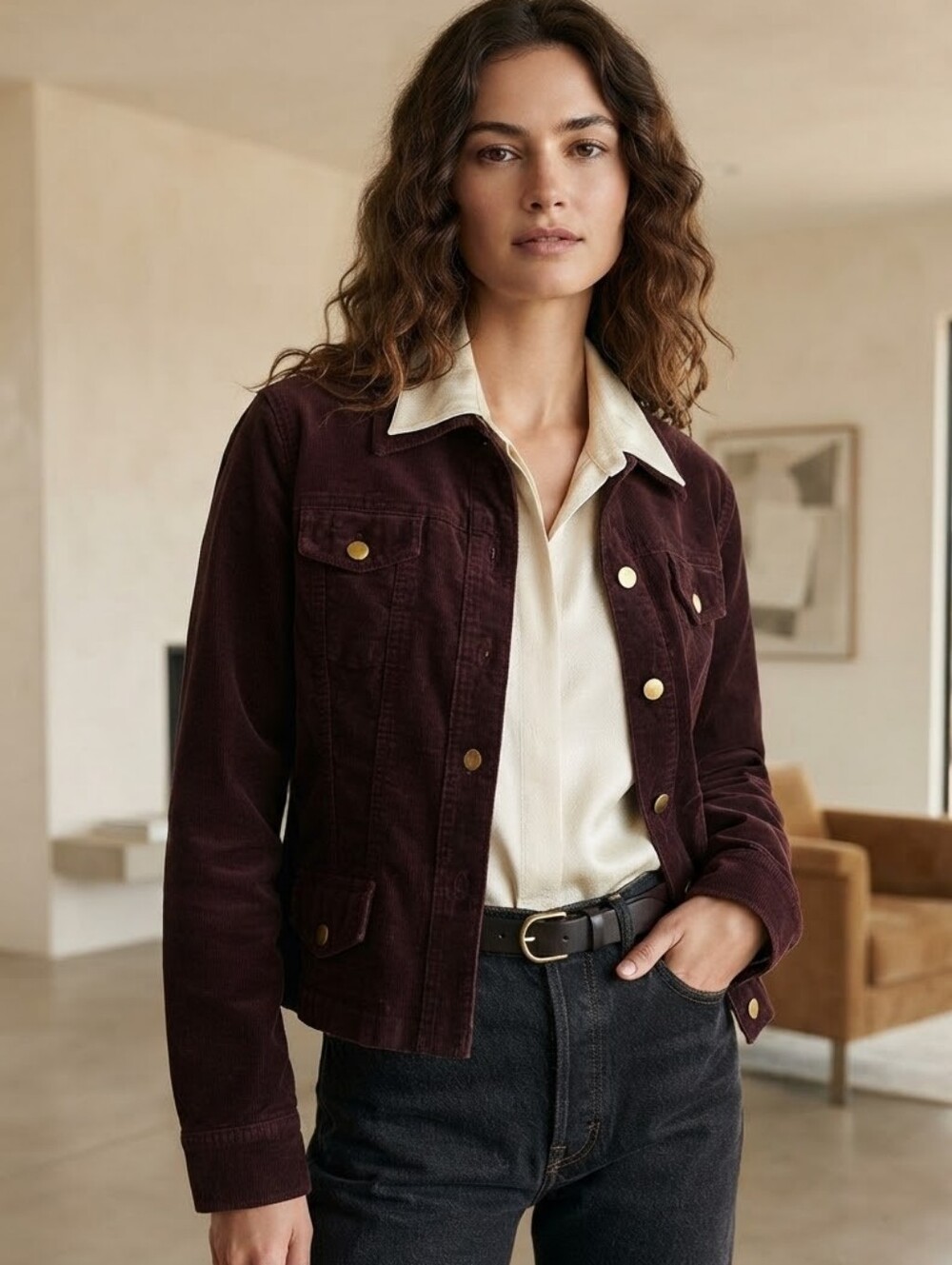 Jones New York M Vintage Y2K Rich Brown Corduroy Shirt Jacket Western Equestrian